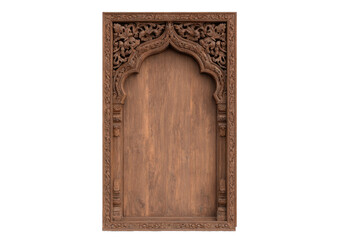 Intricate wooden frame showcases detailed carvings, emphasizing craftsmanship and artistry