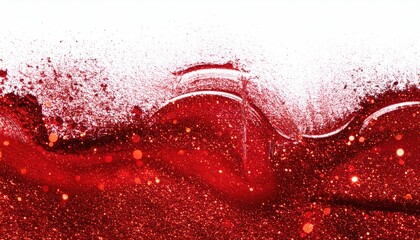 Abstract vibrant red glitter texture with sparkling bokeh lights and fluid motion.