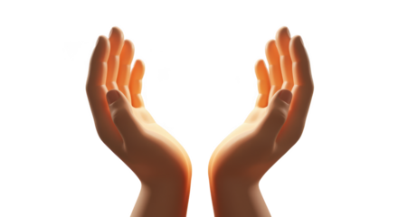 Two open human hands reaching upwards isolated on transparent background