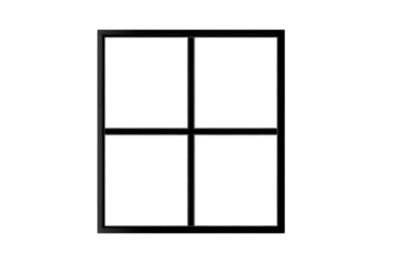 Minimalist design showcases modern four-pane window structure with clean lines and symmetry