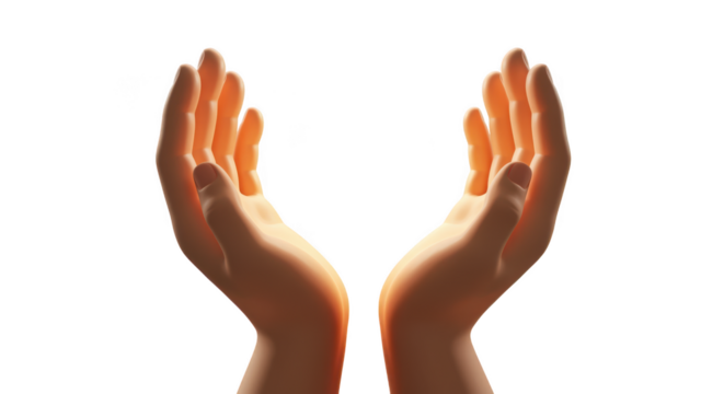 Two open human hands reaching upwards isolated on transparent background