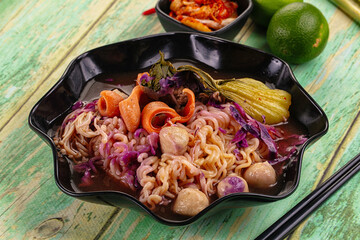 Korean kimchi beef noodles soup