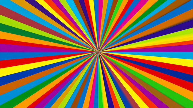 A bright psychedelic starburst of contrasting hues radiates outward, giving the impression of vibrant, energetic movement.