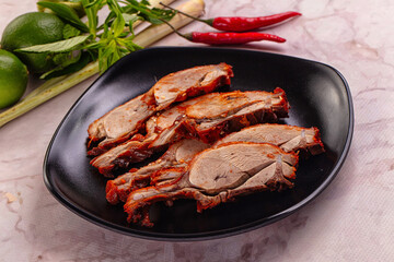 Roasted gourmet duck fillet slices