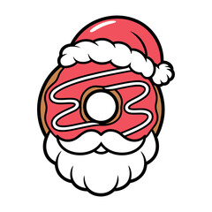 Santa Donut with Beard and Hat Christmas Cartoon Illustration