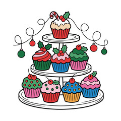Christmas Cupcake Stand Illustration