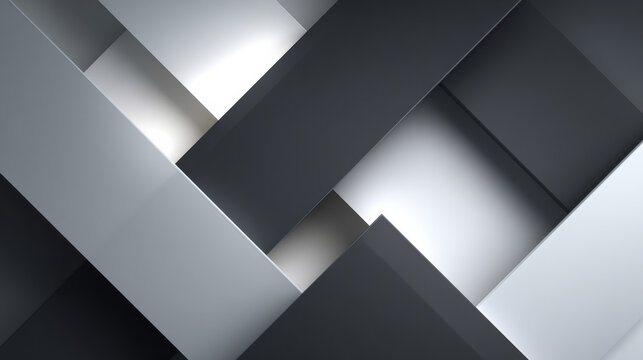 A dynamic grayscale geometric design uses sharp relief and strong shadows to create a bold modern abstract composition.