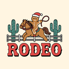 Christmas Gingerbread Cowboy Rodeo Illustration