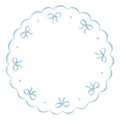 Round Cute Sky Blue Naive Style Frame With Bows for Scrapbook and Invitation Design on a Transparent Background.