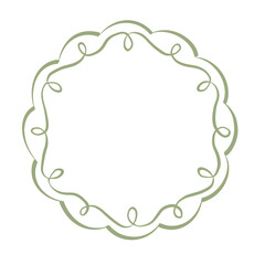 Round Decorative Green Naive Style Frame With Swirls for Cute Greeting and Scrapbook Design on a Transparent Background.