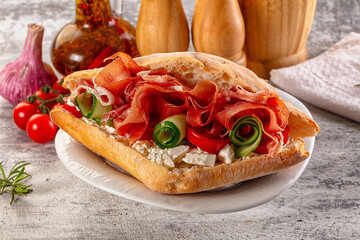 Sandwich with ciabatta and jamon