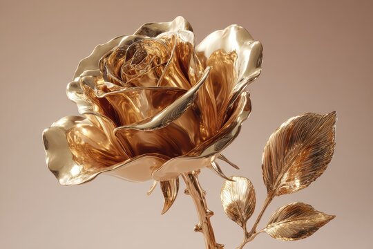 Elegant metallic rose sculpture â€” lavish digital render for wedding invites and decor elements