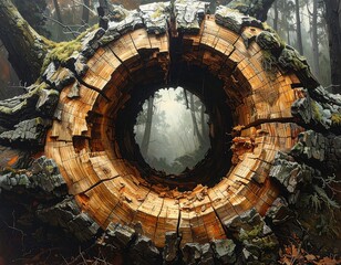Mystical Forest Portal: A Hollow Tree Reveals an Enchanted Woodland Scene