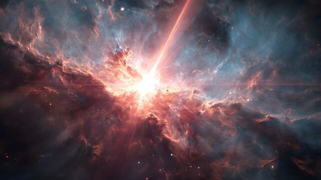 A brilliant cosmic explosion emits radiant light and energy in deep space.