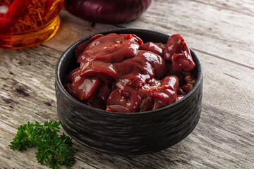 Raw chicken liver in the plate