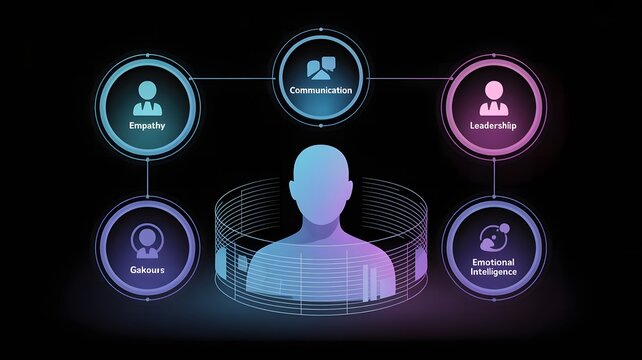 Central user surrounded by connected digital profile icons in neon