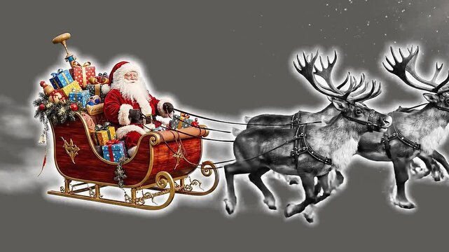 Merry christmas and happy new year, 3d rendering, Deer, santa claus Dancing, Animation Loop, cartoon,Included in the end of the clip with Luma matte.