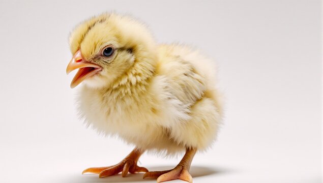 Isolated yellow baby chick on white background adorable spring motif