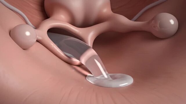 Medical animation of the human female reproductive system, illustrating ovulation