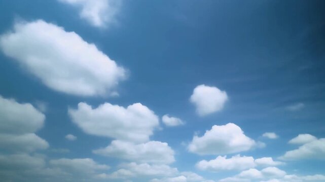 Blue sky with fluffy white clouds on a clear day with bright sunlight