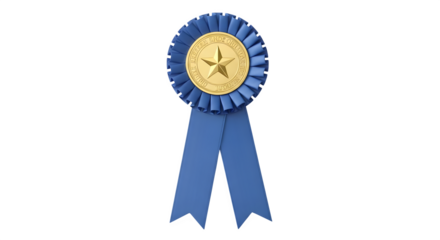 Blue and gold award ribbon isolated on transparent background