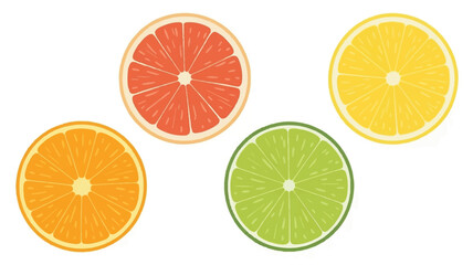Fototapeta premium High resolution product photography of four vibrant citrus fruit slices arranged horizontally on a clean pure white background