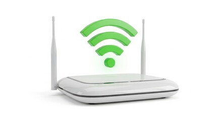 Modern white Wi-Fi router with active green signal