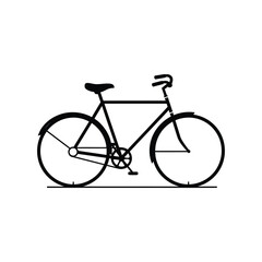 A simple black and white illustration of a classic bicycle design