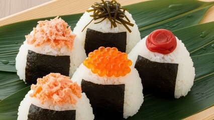 Delicious Japanese Rice Balls with Various Savory Fillings