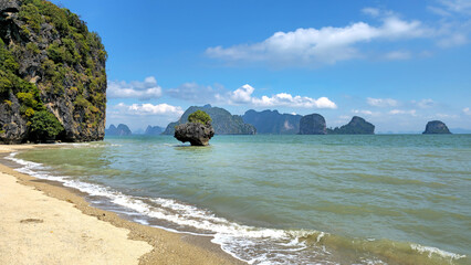 Long Sandy Beach at Ko Phra Wat Noi Island, Phang Nga Bay,  Khlong Khian, Thailand, Southeast Asia.