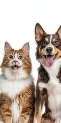 Obraz premium Adorable Cat and Dog Together in Perfect Harmony on a White Background, Celebrating Friendship