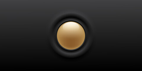 Golden plate button shape with frame. Realistic isolated design element, golden glossy label. Realistic 3D design.