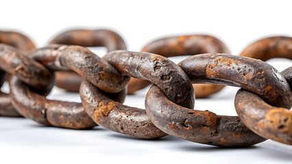 Fototapeta premium Close up of a rusty metal chain on a white background