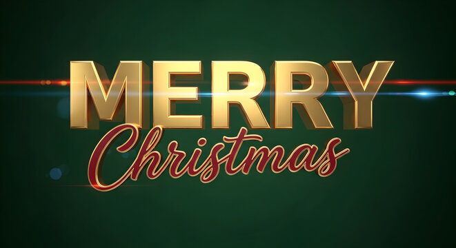 Merry christmas" 3d golden text with red script lettering on green background