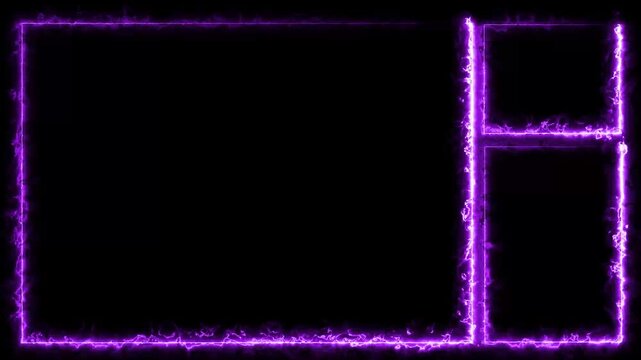 Dynamic glowing purple electric energy streaming frame overlay for gaming and live content. Motion graphics of live chat concept. 4k