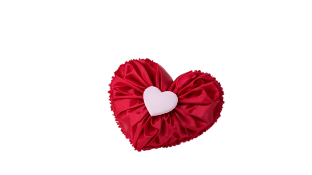 Vibrant Red Ruffled Heart Shaped Pillow Isolated on a Transparent Background - Powered by Adobe