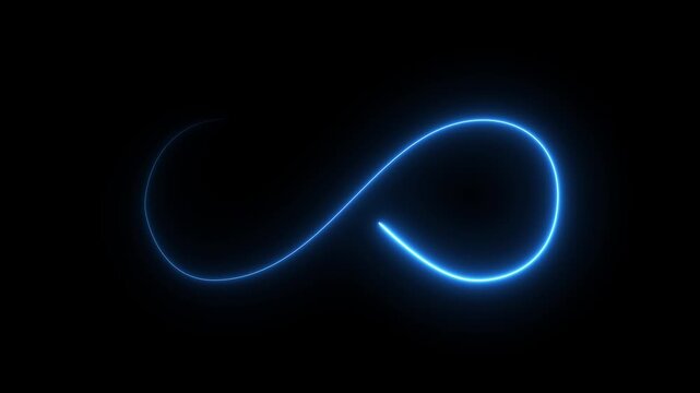 Glowing blue neon infinity symbol animation on black background, seamless loop and Motion graphics of digital symbol concept.
