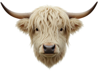 Fluffy Highland cow head PNG isolated on transparent background, cute Scottish cattle with long...