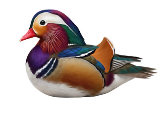 Vibrant mandarin duck PNG isolated on transparent background, colorful waterfowl with detailed plumage for design projects