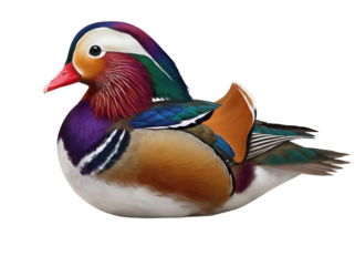 Vibrant mandarin duck PNG isolated on transparent background, colorful waterfowl with detailed plumage for design projects