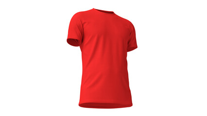 t-shirt rouge uni vu en contre plong&eacute;e, mockup - rendu 3D sur fond transparent