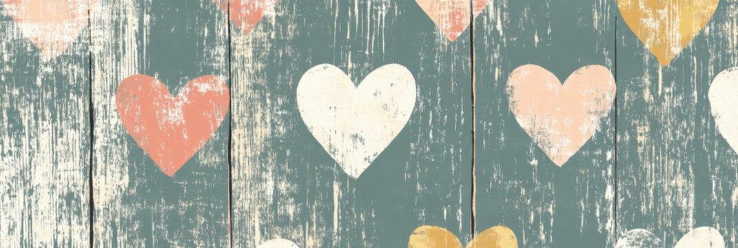 Charming Sweet Rustic Wooden Backdrop Featuring Varied Heart Prints for Textures and Backgrounds