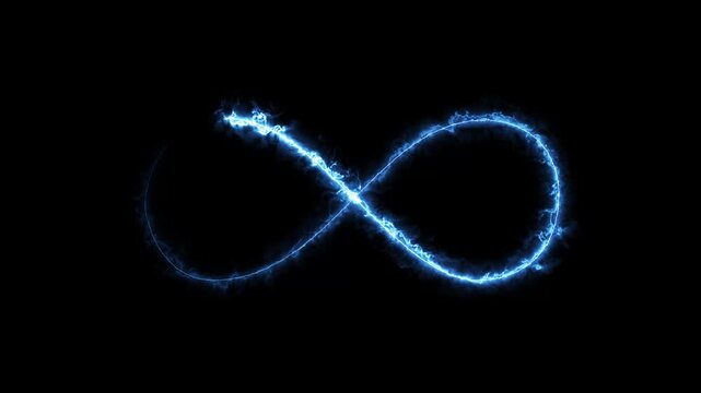 Glowing white neon infinity symbol animation on black background, seamless loop. Motion graphics of digital sign symbol concept.