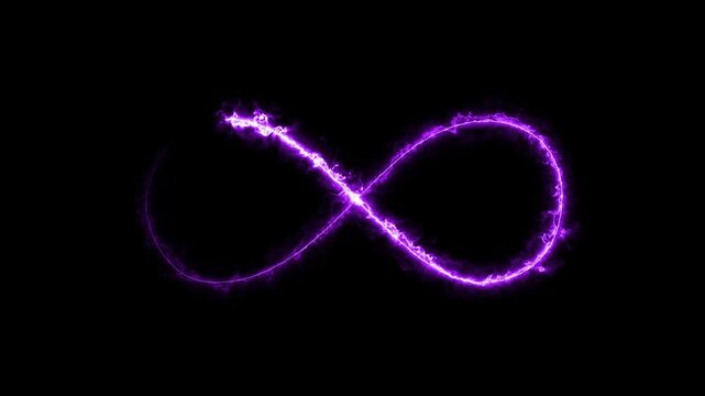 Glowing white neon infinity symbol animation on black background, seamless loop. Motion graphics of digital sign symbol concept.
