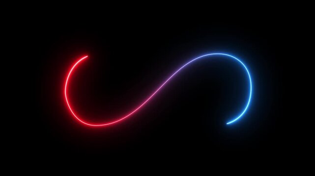 Glowing white neon infinity symbol animation on black background, seamless loop. Motion graphics of digital sign symbol concept.