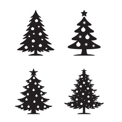 A vector set of green Christmas pine trees decorated for the winter holiday season and New Year celebration