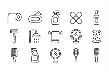 Hygiene and Bathroom Line Icons for Grooming, Cleaning, and Personal Care Graphics