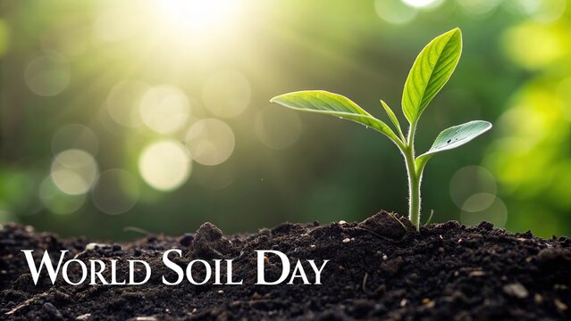 World Soil Day nature protection poster showing seedling in rich earth.