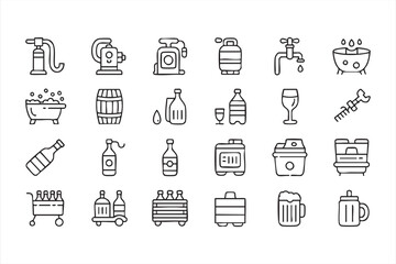 Alcohol Crafting and Drink Equipment Icons for Brewery, Distillery, and Bar Use