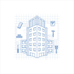 Architectural blueprint drawing of building design and construction Vector